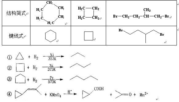 图示是部分环烷烃及烷烃衍生物的结构简式,键线式和某些有机化合物的