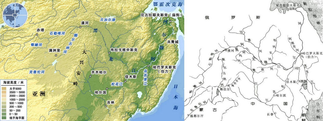 黑龙江(阿穆尔河)位置及水系图