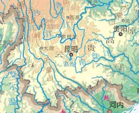 它包括云南省东部,贵州全省,广西壮族自治区西北部和四川,重庆,湖北