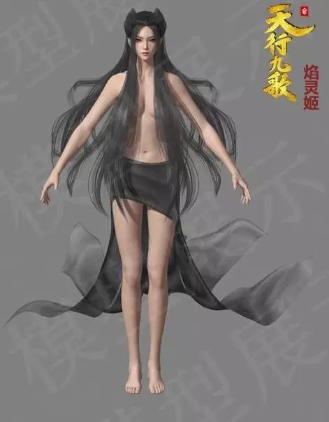 没有设计刘海,别致的中式黑色长发设计,给焰灵姬增添了几份妖娆,更