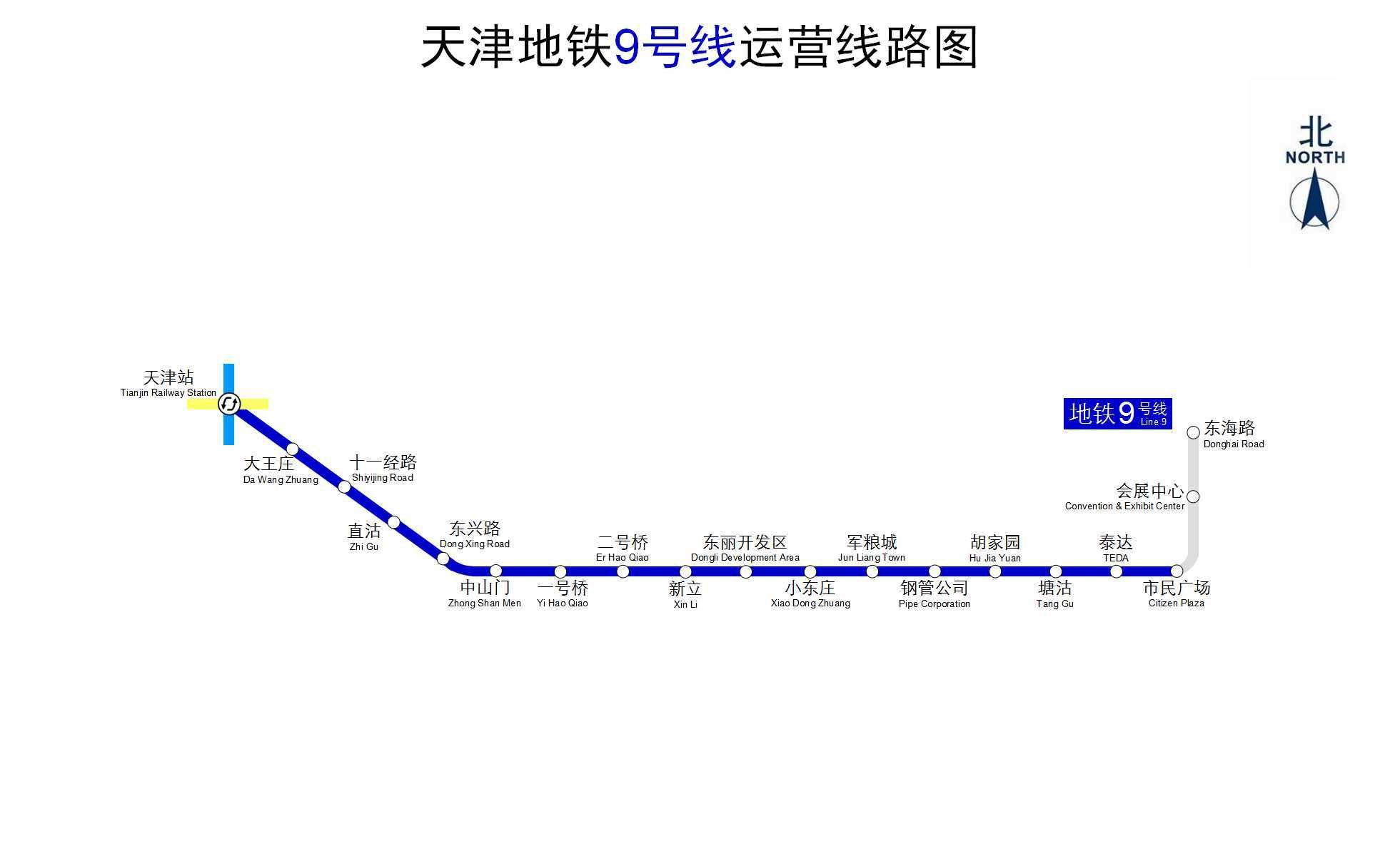 天津地铁9号线运营线路图