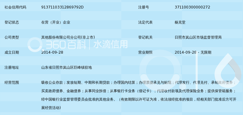 日照岚山农村商业银行股份有限公司巨峰支行