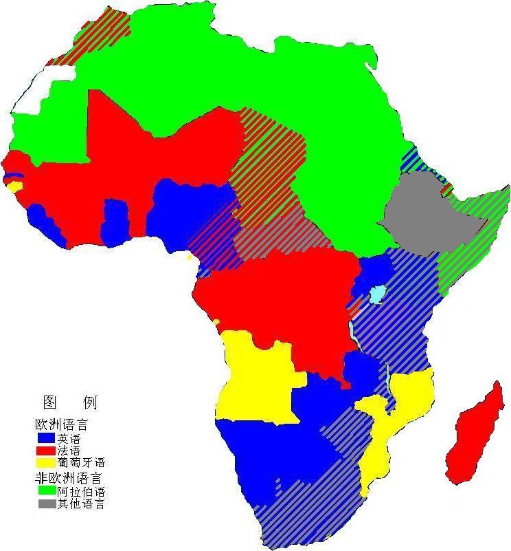 非洲國家官方語言分佈圖