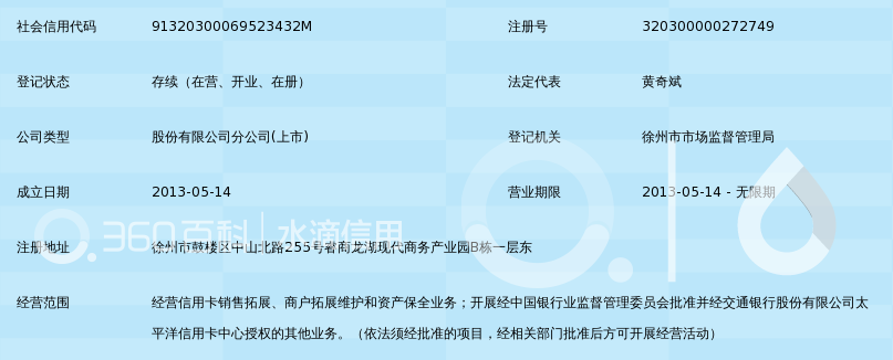 交通银行股份有限公司太平洋信用卡中心徐州分中心
