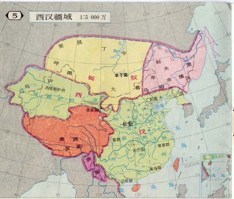 漢朝 漢武帝繼位後,在其前四十年(公元前140-前100)內不斷向外擴展疆